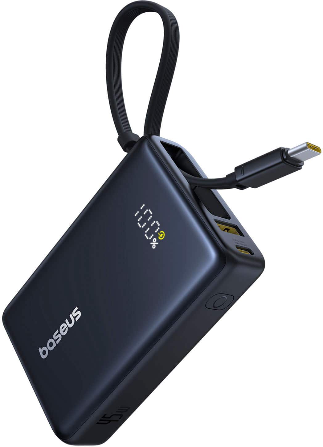Baseus - PicoGo Power Bank 10000mAh 45W Digital Display with USB C Retractable Cable Battery Charger - Black
