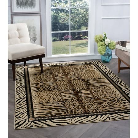 Festival Contemporary 5' x 7' Beige and Black Polypropylene Indoor Area Rug