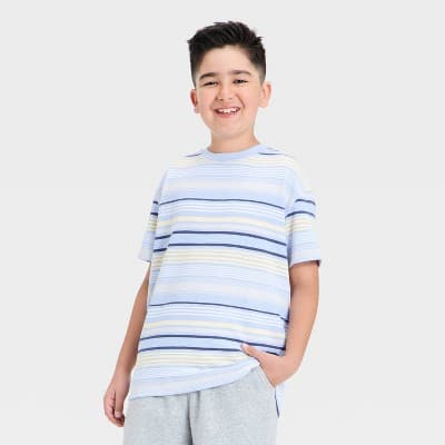 Boys' Short Sleeve Terry Knit Striped T-Shirt - art class™ Blue L