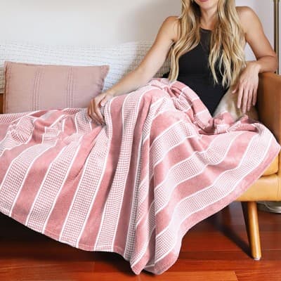 Tirrinia Striped Reversible Fleece Throw Blanket, Super Soft Comfy Throws for Bed Couch Sofa Decorative All Season, 50x60 Inches