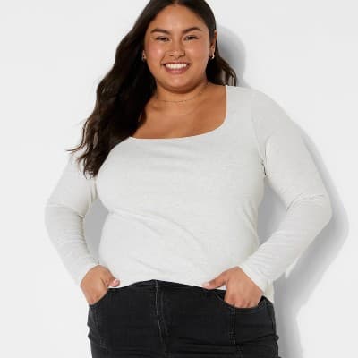 Women's Long Sleeve Square Neck T-Shirt - Wild Fable™ Gray 1X