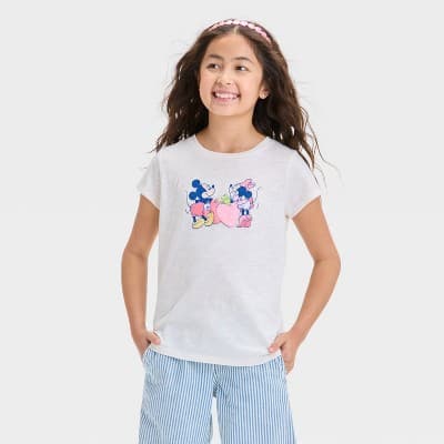 Girls' Fruity Mickey & Minnie Short Sleeve Graphic T-Shirt - Ivory M