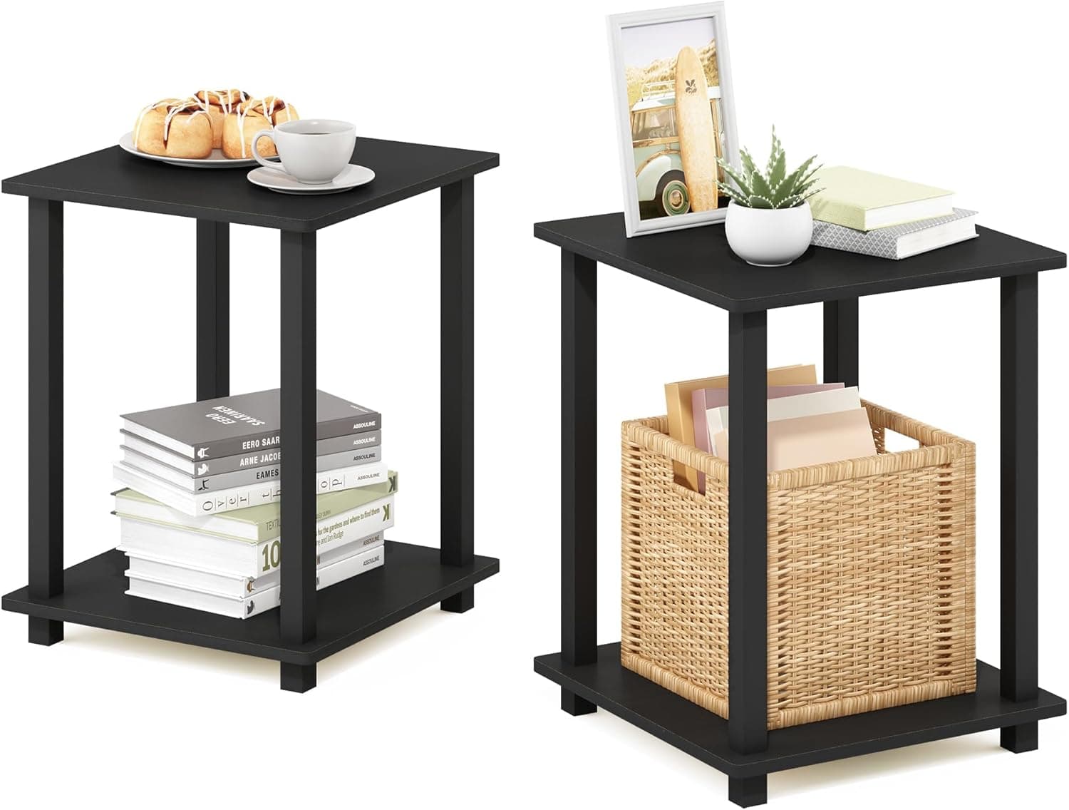 2-Tier Modern End Tables, Nightstands, Tool-Free Assembly