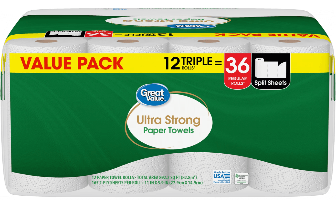 12-Pack Great Value Ultra Strong Paper Towels Walmart