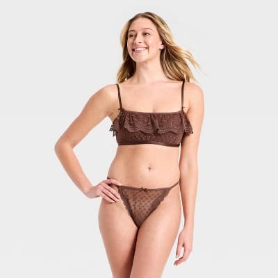 Women's Heart Lace Bralette & Cheeky Set - Wild Fable™ Brown L