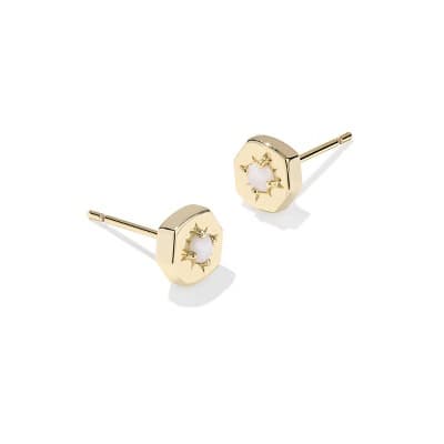 Kendra Scott Riley Stud Earrings - Gold/White Kyocera