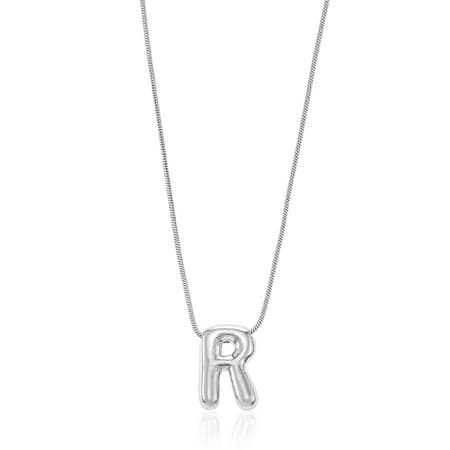 No Boundaries Silvertone Initial Bubble Letter Necklace, 1 Piece, Letter R