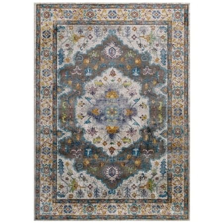 Modway Success Anisah Distressed Floral Vintage Medallion 4x6 Area Rug in Gray, Ivory, Yellow, Orange