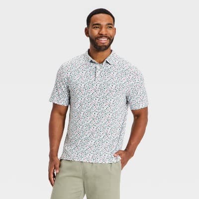 Men's Comfort Wear Polo Shirt - Goodfellow & Co™ White Grill Print XL