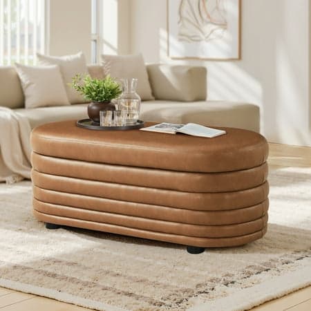 Studio Living Livingston Modern Storage Ottoman, Carmel Faux Leather