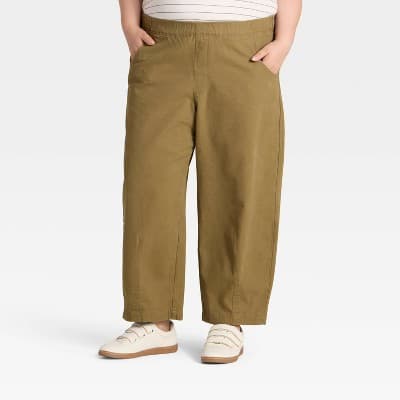 Women's Mid-Rise Barrel Leg Pull-On Pants - Universal Thread™ Olive Green XXL
