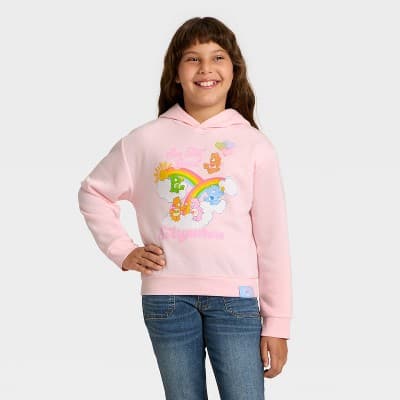 Girls' Care Bears Hooded Fleece Graphic Sweatshirt - Light Pink L