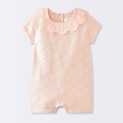 Baby Girls' Short Sleeve Ruffle Collar Sweater Romper - Cloud Island™ Pink 12M