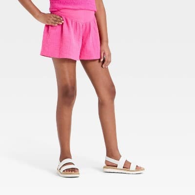 Girls' Woven Beach Shorts - Cat & Jack™ Dark Pink M