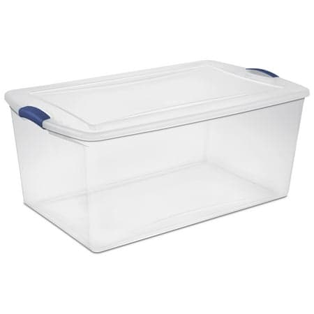 Sterilite 105 Quart Extra-Large Latching Storage Bin, Clear Plastic Storage Container with Latch Lid, Blue