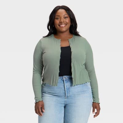 Women's Ribbed Button-Down Cardigan - Universal Thread™ Green 4X