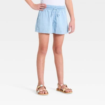 Girls' Gauze Pull-On Shorts - Cat & Jack™ Light Indigo XS