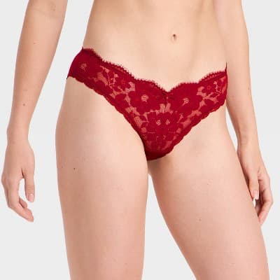 Women's Lace V-Waist Bikini Underwear - Auden™ Red XL