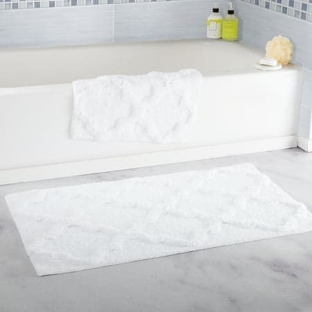 Somerset Home 2 Piece Bathroom Rug Set - 41x24.5 Inch and 34x21 Inch 100% Cotton Bath Mats (White)