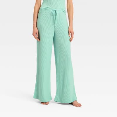 Women's Cozy Ribbed Wide Leg Pants - Auden™ Mint XXL