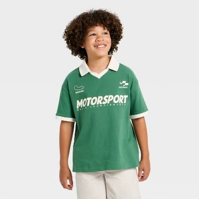 Boys' Short Sleeve Printed Polo Jersey Shirt - Cat & Jack™ Green M