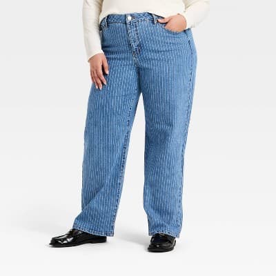 Women's High-Rise Straight Leg Jeans - Ava & Viv™ Blue Pinstripe 30