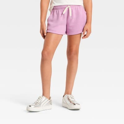 Girls' French Terry 'Flower' Graphic Pull-On Shorts - Cat & Jack™ Purple L