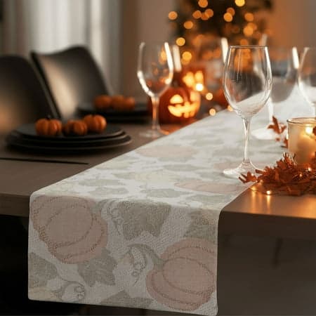 Harvest Pumpkin Jacquard 13" x 72" Table Runner - 100% Cotton, Multi-Color
