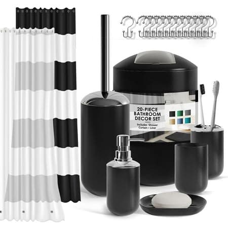Hearth & Harbor 20 Piece Bathroom Accessories Set, Black Bathroom Decor Set