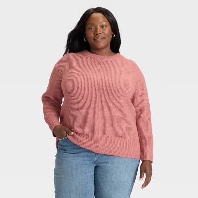 Women's Long Sleeve Crewneck Pullover Sweater - Ava & Viv™ Mauve 4X