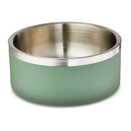 Vibrant Life Medium Double Wall Stainless Steel Dog Bowl with Non-Skid Rubber Ring, Sage Green