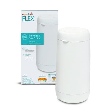 Munchkin® FLEX Diaper Pail, Odor Control, Compact Size, Tap Lid to Open, White