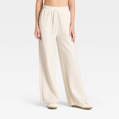 Women's Airy Sleek Wide Leg Sweatpants - All In Motion™ Cream XXL
