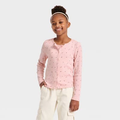 Girls' Floral Knit Twin Set - Cat & Jack™ Pink S