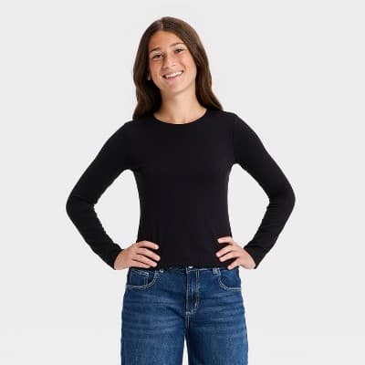 Girls' Long Sleeve Super Soft T-Shirt - art class™ Black S