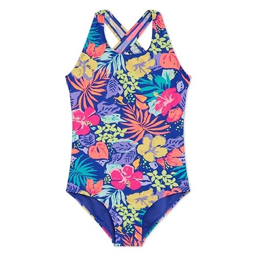Lands' End Girls' UPF 50+ Stretch Crisscross Back One Piece Swimsuit, Dazzling Blue, X-Large