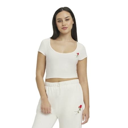 Mills by Millie Bobby Brown Women's Embroidery Ribbed Short Sleeve Crop T-Shirt, Sizes XXS-XXL