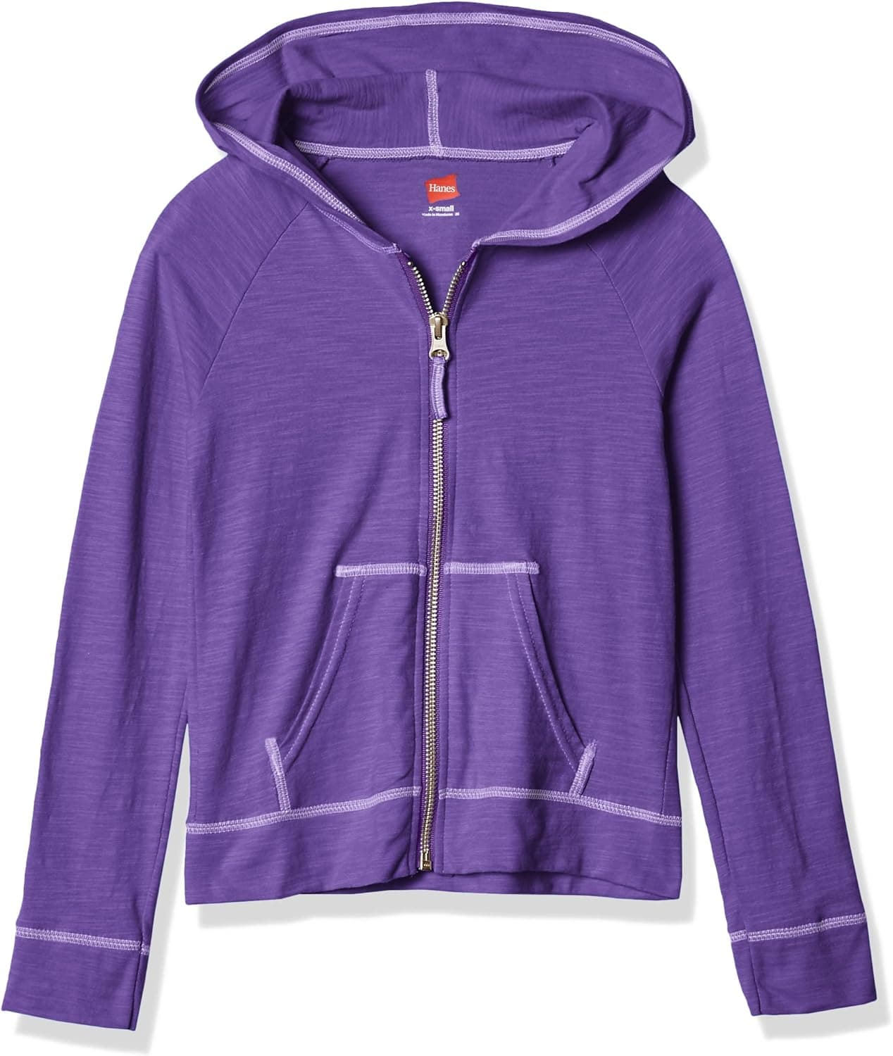 Hanes Girls Slub Jersey Full Zip Jacket Shirt, Purple Crush, X-Small US