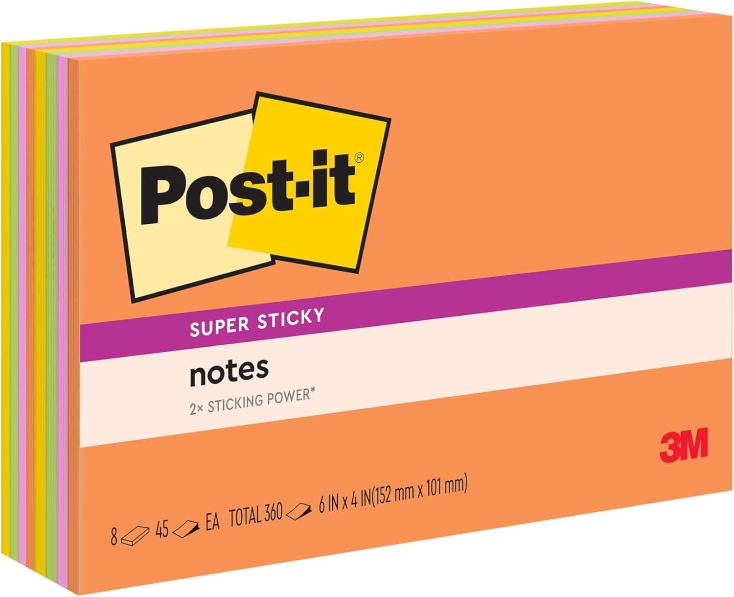 8-Count 45-Sheets 6" x 4" Post-it Super Sticky Notes Amazon
