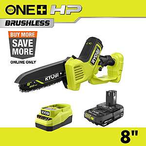 RYOBI ONE+ HP 18V Brushless 8" Pruning Mini Chainsaw Kit, $90
