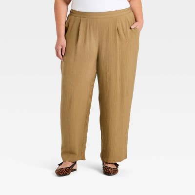 Women's Modern Gauze Barrel Leg Pants - A New Day™ Brown 1X