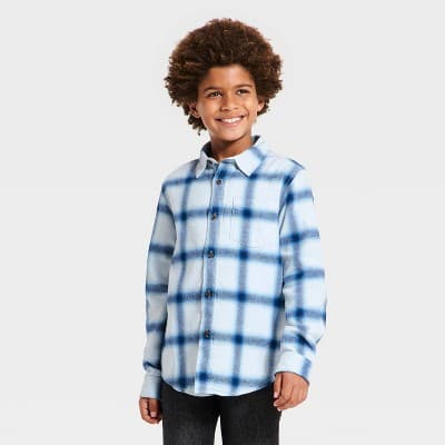 Boys' Long Sleeve Flannel Plaid Shirt - Cat & Jack™ Blue/White XS