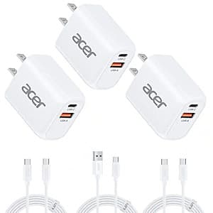Acer 20W Dual Port USB Charger - 3-Pack with 6ft Cables for $10