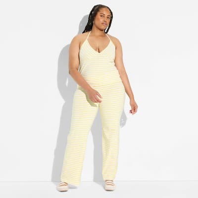 Women's Soft Cotton Low-Rise Straight Leg Pull-On Pants - Wild Fable™ Popcorn Fresh white Striped 3X