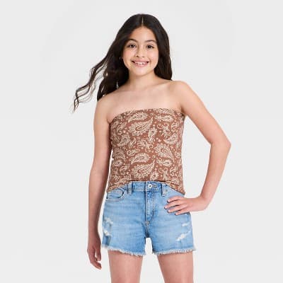 Girls' Reversible Tube Top - art class™ Light Pink/Brown XL