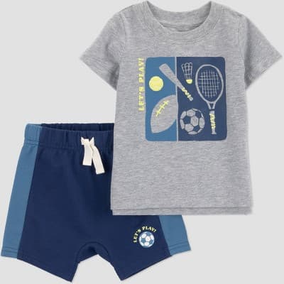 Carter's Just One You® Baby Boys' 2pc Athletic Sports T-Shirt and Shorts Set - Blue/Gray 18M