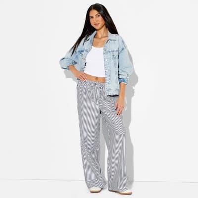 Women's Graphic Boxer Pull-On Pants - Navy Blue Striped L