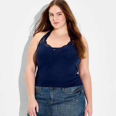 Women's Lace Halter Top - Wild Fable™ Navy Blue 2X