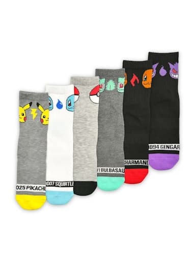 Pokemon Men's 6-Pack Quarter Socks - 30% Off