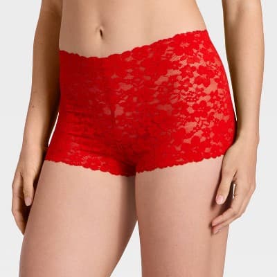Women's All Over Lace Boy Shorts Underwear - Auden™ Red XS